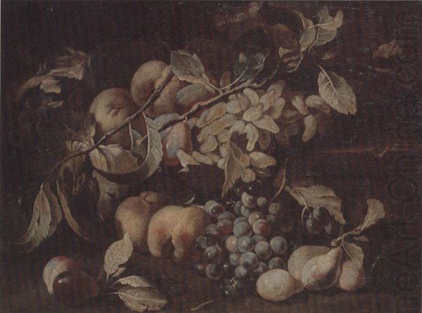 unknow artist Still life of red and white grapes,peaches and plums,on a stone ledge china oil painting image